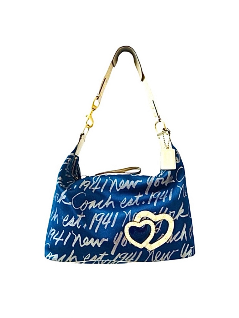 #75 COACH ~ Navy and Gold Storybook Shoulder Bag w/Blue Interior and Hangtag